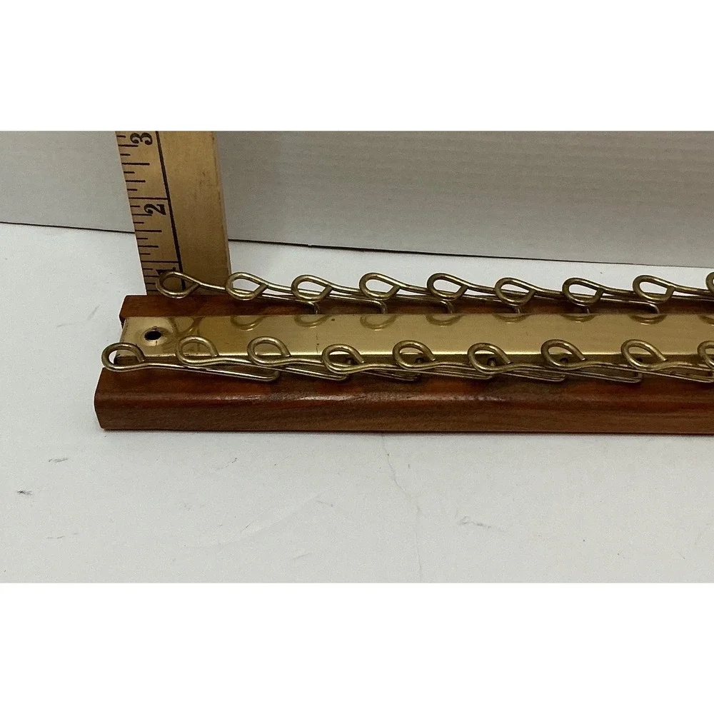 Vintage Tie Rack Wood Brass 24 Hook Wall Mount Belt Organizer Brown